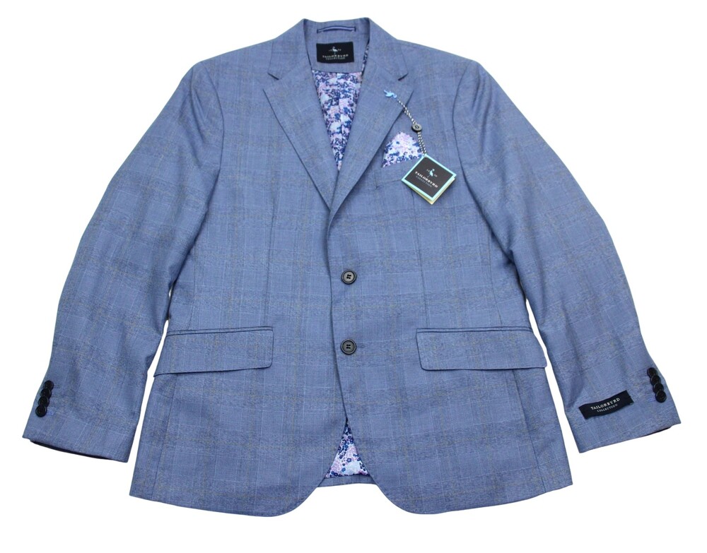 Tailorbyrd Sport Coat Mens 38 R Blue Jay Shadow Plaid Modern Fit Blazer Jacket